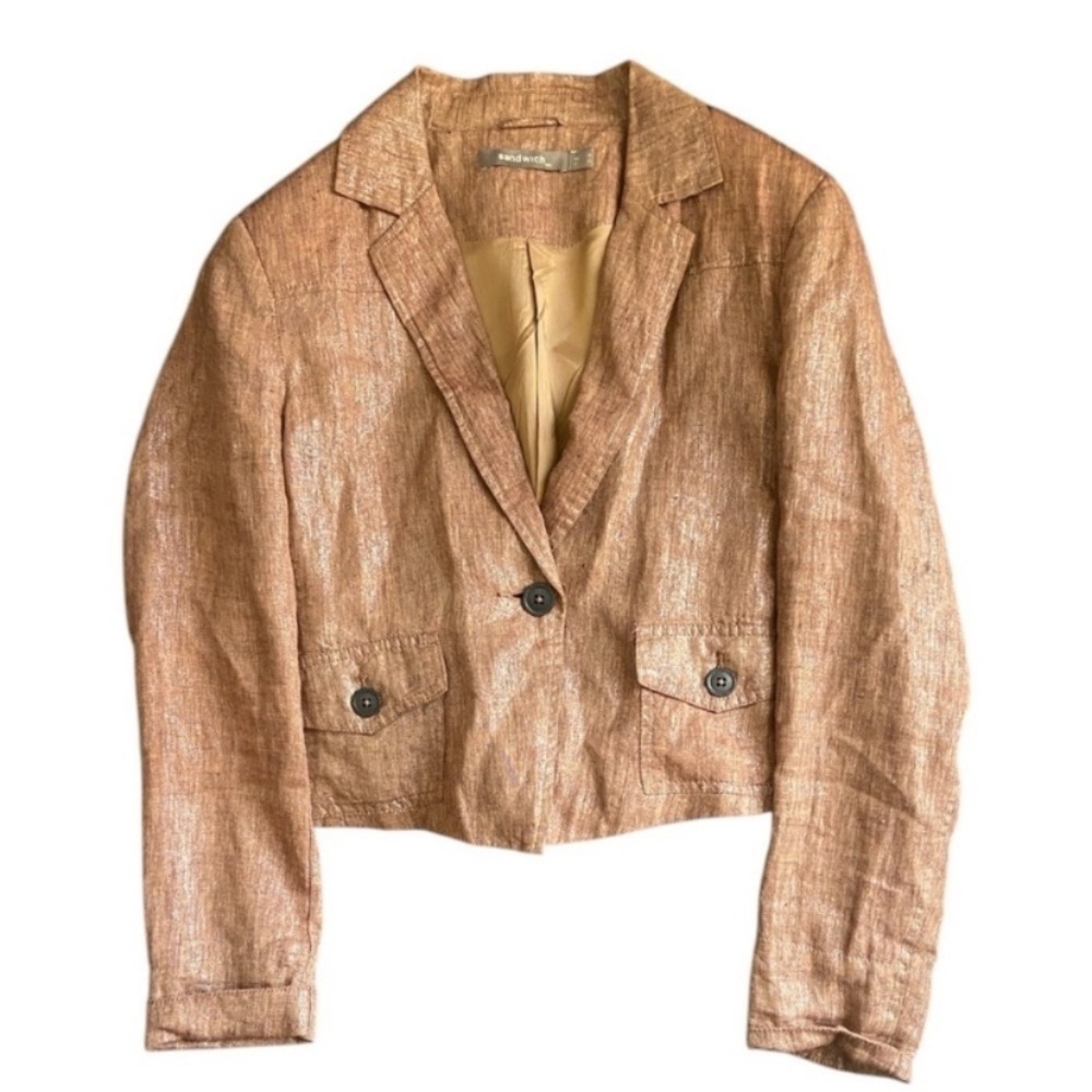 Women linen jacket crop salmon sandwich size 39 (XS)